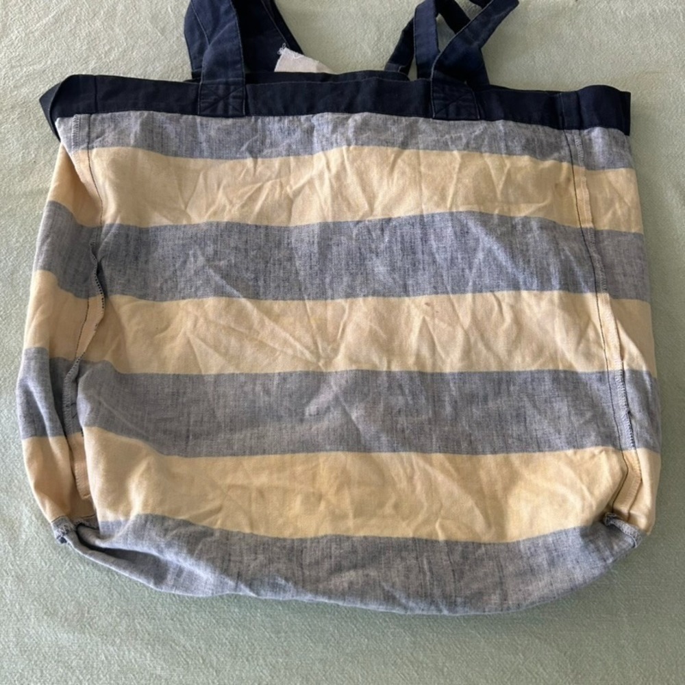 Vintage Rugby by Ralph Lauren Canvas Tote Bag Navy Yellow Stripes Logo - Picture 7 of 15